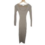 Meshki ✨ Taupe Tan Cali Long Sleeve Ribbed High Slit Midi Sz Large Dress✨ Photo 6