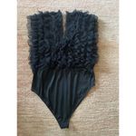 Live 4 Women’s Black Ruffled Bodysuit V Neck Snap Closure Romantic Size L Size L Photo 6