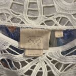 Anthropologie ✨ White Blue Lace Graphic Floral Print Sheer Silk Blouse✨ Photo 8