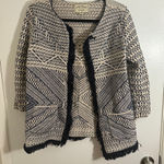 Lucky Brand  Geometric Navy and Cream Cardigan Women's Medium VTG Photo 0
