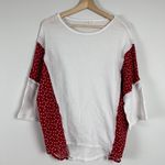 Main Strip Round Neck 3/4 Rolled Up Sleeve Contrast Woven Heart Print Knit Top S Photo 1