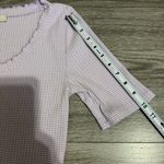 Loft Women Lilac Y2K Textured Waffle Scoopneck Pointelle Ruffle Henley Top Sz L Photo 10