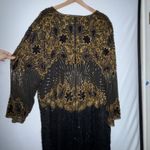 Vintage Beaded Long Sleeve Silk Dress Hand Embellished Black Gold Plus Size 8x Photo 12