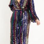 Eloquii Sequin Stripe V Neck Wide Leg Jumpsuit Multicolor Size 20 NYE Photo 0