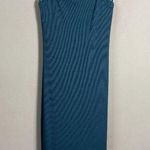 Michael Stars  Lucinda Ribbed Midi Dress Women's Small Blue Tank Ruched Slit NWOT Photo 0