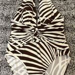 Tommy Bahama  Womens Size 10 Brown Zebra‎ Print Swimsuit Halter One Piece Ruched Photo 0