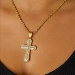 Gold Plated Stainless Steel Cross Pendant 24” Rope Chain – CZ Iced Out Necklace Photo 1