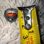 Native American‎ Zuni Sterling Earrings Signed QT Turquoise Heart Shaped Inlay Red Photo 2