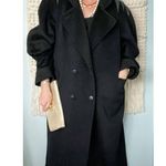 Vintage 80s 100% wool leather shoulder double breasted long over coat size XXL Black Photo 8
