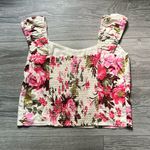Abercrombie & Fitch NEW Cream Pink Floral Linen Cotton Sleeveless Crop Top L Photo 1