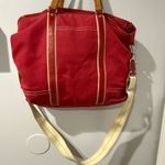 Coach  Tote Bag Canvas RED & British‎ Tan 70108 Weekender Travel Carryon Rare! Photo 3