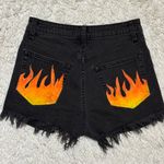 Just USA Women’s Black Denim Flame Fire Shorts Hand Painted Frayed Edge sz Small Photo 1