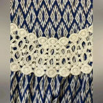 Kori  Navy Blue Ivory Chevron Crochet Boho Tunic Dress Medium Flowy Geometric Photo 8