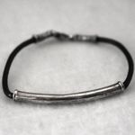 Source Unknown Trendy Silver Tone Tube Black Leather Cord 8 Inch Lobster Claw Clasp Bracelet Photo 0