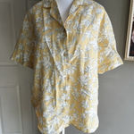 Uniqlo Yellow Floral  Button-Up Top Linen Blend Feminine Beachy Tropical Large Photo 0