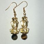Gold Tone Feng Shui Tiger's Eye Beaded Pixiu Dragon Earrings Photo 4