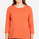 NWOT Belle by Kim Gravel Women’s Coral Orange 3/4 Sleeve Top – Size Small Photo 0