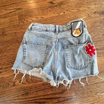 Top Shop Moto Mom Multi Patch Distressed Jean Cut Off Shorts Size Us 2 D0641 Photo 6