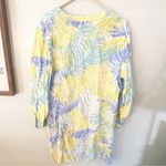 Mud Pie  Tunic Women's Size Medium Blue Green Tropical Beach Roll Tab Sleeves Top Photo 5
