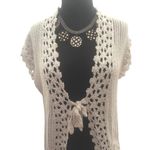 Cache White Silver Metallic Peek A Crochet Knit Vest Top New Stretch $128 NWT Photo 1