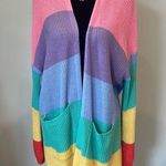 Main Strip Colorful Striped Women's open cardigan with pockets chunky look Photo 0