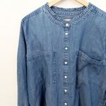 Loft  | Plus Chambray Ruffle Trim Blouse Denim-look Button Down Top | Size XL Photo 1