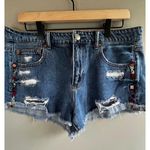American Eagle Denim Distressed Embroidered Festival Jean Shorts Size 12 Boho Blue Photo 0