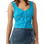 Free People Kerry Embroidered Blue Ruffle Trim Tank Top - Size Small Photo 0