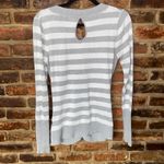 Bongo Gray & White Striped Ruched Keyhole Long Sleeve Sweater Women's Size XL Photo 5