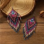 Colorful Beads Tassel Dangle Earrings‎ Retro Bohemian Ethnic Style Brown Photo 8