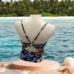 Aqua Green Swimwear Women One-Piece Swimsuit Ring Back Black Floral New Small Photo 7