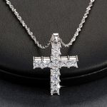 Silver Cross Necklace CZ Cubic Zircon Diamond Pendant, Jesus, Church, Bling Photo 3