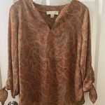 MICHAEL MICHAEL KORS Womens Orange Unlined Chain Tie Logo V Neck Top M Size M Photo 0