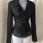 Whimsygoth gothic grunge steampunk Black lace & ruffle button shirt blouse top long flare sleeves office siren core dark academia Y2K Size M Photo 2