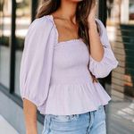 VICI JAEL SMOCKED PEPLUM CROP TOP - LILAC Photo 6