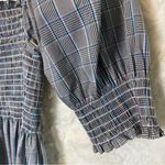 Hill House Athena Nap Dress in Grey Blue Plaid Babydoll Smocked Mini Dress Small Photo 4