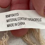 Beige pleated textured acrylic semi sheer scarf with fringe trim, size 69»x15” Photo 3