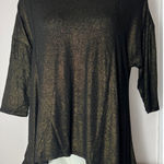 Iman Black Gold Metallic Glitter Asymmetric Hem Sparkle Top Size Small NWT Photo 0