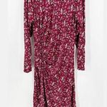 Dual Nature Red Floral Mock Neck Long Sleeve Ruched Midi Dress Size Large Photo 0