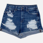 American Eagle New  Stretch Mom Short High Waisted Distressed Cuffed Denim Photo 0