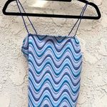 Fade Rose Marble stripe blue string spaghetti strap tank top Size L Photo 0