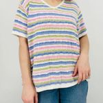 vtg cottagecore dainty scalloped pastel striped knit sweater ramie cotton top Pink Size XL Photo 5