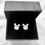 Disney NEW Mickey Mouse Rhinestone Stud Earrings Silver Tone Sparkle Mouse Silhouette Photo 0