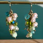 Vintage Cultured Freshwater Pearl Faceted Bead Cluster Drop Dangle Earrings Green Photo 4