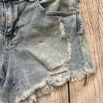 Almost Famous Y2k Mid Rise Denim Jean Shorts Women’s 7 Distressed Raw Hem Fringe Photo 1