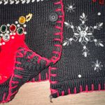 Vintage Victoria Jones Black Holiday Christmas Embroidered Cardigan Sweater Photo 12