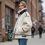 NWOT And Now This Trendy Plus Faux Sherpa Moto Jacket Contrast Stitch SZ Photo 1