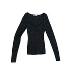 Anthropologie A by Black/Gold Metallic Lures Sweetheart Neck Ribbed Sweater Sz X Photo 5