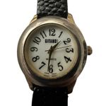 Gitano Quartz Watch Gold Tone Bezel White Dial Black Genuine Leather‎ Band Photo 1