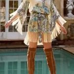 NEW Spell & The Gypsy Sz s Willow Tassel Dress Mini Floral Kimono Sleeve Blue Photo 1